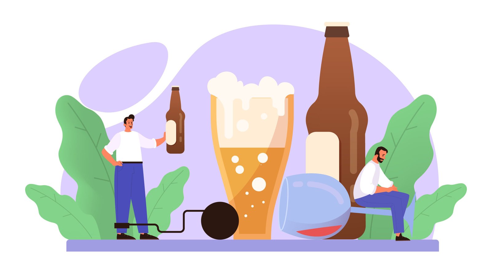 Addiction concept. Idea of medical treatment for addicted people. Life-threatening condition. Alcohol addiction. Isolated flat vector illustration